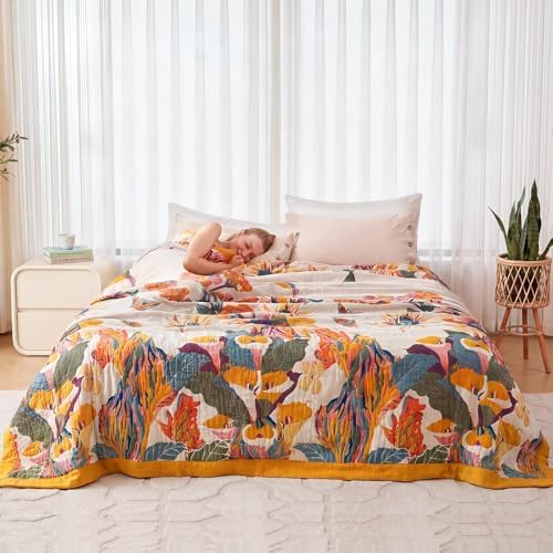 Boho Throw Blanket - Cotton Lightweight Bed Throws 90"x108" Fall