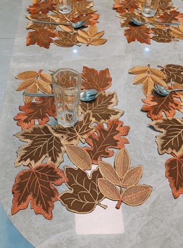 Fall placemats Set of 4 Embroidered Table Runner 11x17Inches for Thanksgiving Place and Autumn Harvest