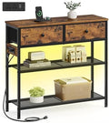 SONGMICS Console Table with Power Outlets and LED Lights, 2 Fabric Drawers