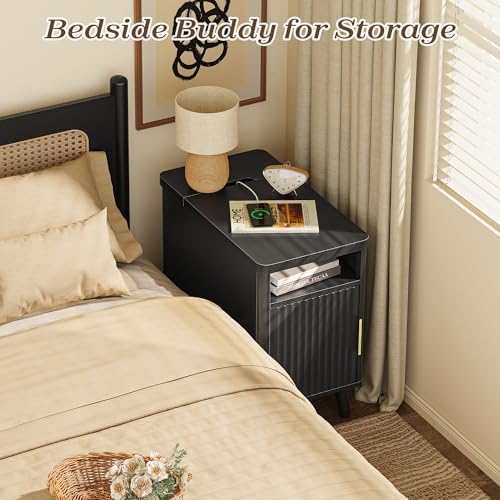 Huuger Narrow Nightstand with Charging Station, USB-C Port
