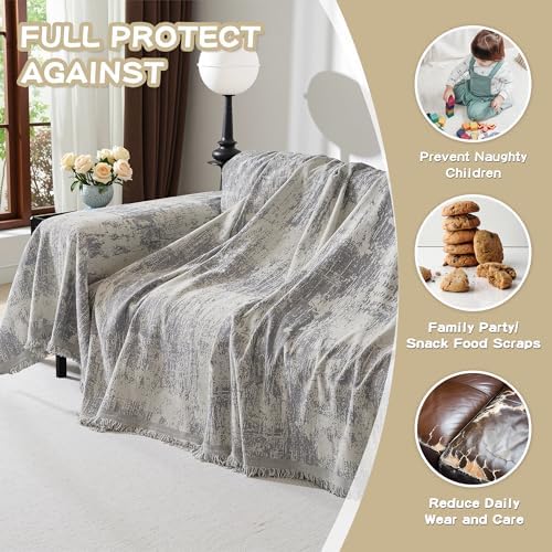 MEETSKY Couch Cover Sofa Cover Washable, Geometric Abstract Geometric Boho Sofa Covers for 2 Cushion Couch Sofa, Sofa Slipcover Love seat Pet Couch Covers for Sectional Sofa, 71" x 118", Light Grey