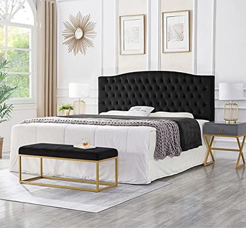 24KF Upholstered Tufted Button Velvet Headboard,Comfortable Fashional Headboard King/CA King Size,Black