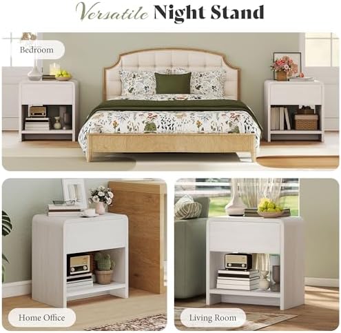 AMERLIFE Nightstands Set of 2 with Storage Drawer & Shelves, White