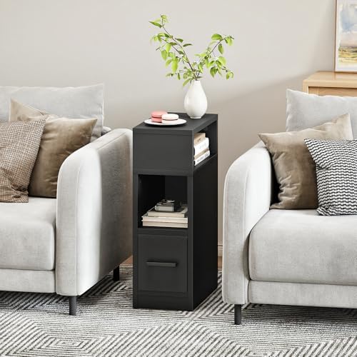 CHOEZON Narrow Side Table, 7.9" Small Nightstand with Drawer, Skinny Bedside Table, for Small Spaces, Flexible Open Compartment, for Bedroom, Living Room, Black MBZ11BB