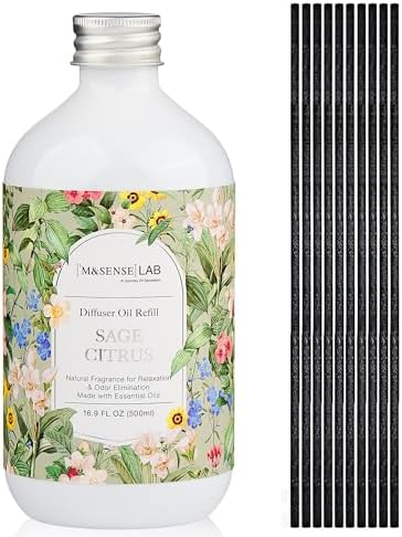 M&SENSE Reed Diffuser Set, Sage Citrus, 17oz Natural Essential Oil