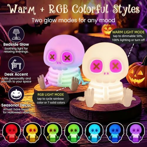 YR YRHH-PET Skeleton Skull Lamp, Halloween Decor Gift, Kid Cute Night Light