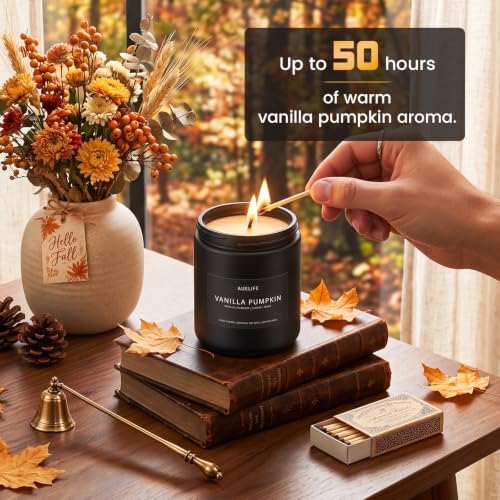 Auelife Fall Candle, Vanilla Pumpkin Scented for Home, Soy Wax