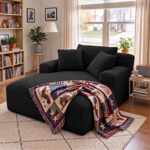 66" Chaise Lounge Chair Indoor, Corduroy Upholstered Reading Chair Oversized Boneless Chair with Deep Seat, Cloud Lounge Chair with 3 Pillows for Living Room, Bedroom, No Assembly Required
