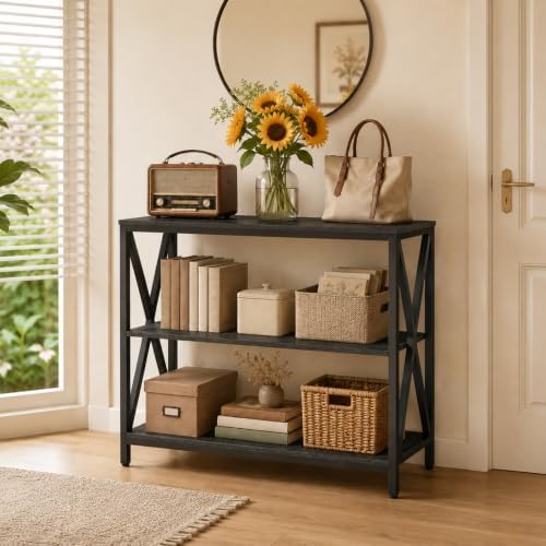 MAHANCRIS 31.5" Sofa Table, Industrial Console Table, 3-Tier Entryway Table