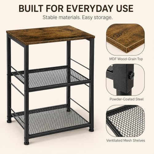 OYEAL Small Nightstand Industrial Square End Table with Storage Shelf