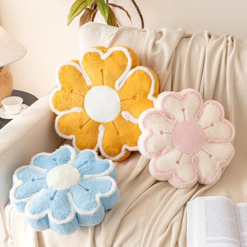 Flower Shaped Decorative Throw Pillow Cushion for Bed Couch, Cute Flower Plush Throw Pillows Home Decor Floor Pillow Seating Cushions (Blue, 17.7 Inches)