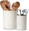 MALACASA LYDIA Ceramic Utensil Holder, 7.3"+5.5" Kitchen Utensil Crock Set for Countertop, Large & Small Utensil Organizers for Cooking Tools, Rhombus Pattern