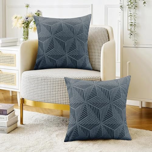 YEMYHOM Pack of 2 Throw Pillow Covers 18 x 18 Inch High Stretch Jacquard Pillowcase for Couch Sofa Living Room Home Decor, Dark Gray