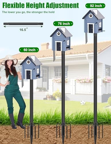 XDW-GIFTS Bird House Pole, 1 Pack 92 Inch Metal Bird Feeder Pole for Outdoor, with 5-Prong Heavy Duty Base for Birdhouse Mounting, Weather Station