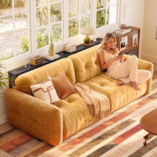 Huuger 63.4-78.3'' Extendable Behind Couch Table with Outlets, Black