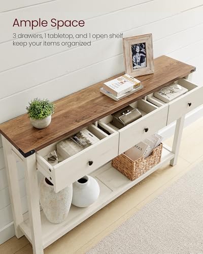 VASAGLE 47.2" Narrow Console Table with 3 Drawers and Open Storage Shelf