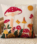 Embroidered Throw Pillow Cover 18x18 Inch, Mushroom Moon