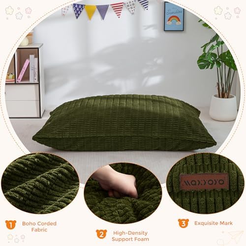 MAXYOYO Kids Bean Bag Chair, 3 in 1 Convertible Bean Bag Sofa with Removable Cover for Children, Soft Floor Lounger with Supportive Shredded Foam Filling, Floor Cushion Chair for Living Room, Playroom