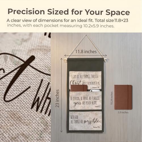 IAXIC Canvas Wall Hanging Organizer with Pockets Fish Extender Hanging Pouch Bible Verses Door Closet Organizers Fabric Storage Pockets Wall Decoration