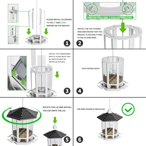 Birdream 2 Pack Bird Feeders for Outdoor Hanging, Retro Pagoda Design Fun Installation Bird Feeder, Attracting Wild Birds Chickadees Goldfinches Cardinals Finches and Sparrows - Black&White