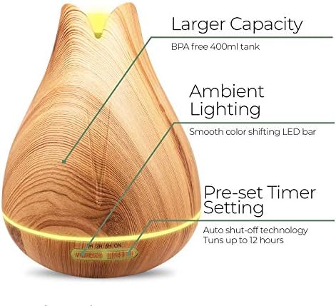 Aromatherapy Essential Oil Diffuser Gift Set with 20 Oils and Rotating Display Stand - 400ml Ultrasonic Diffuser with 20 Essential Plant Oils - 4 Timer & 7 Ambient Light Settings