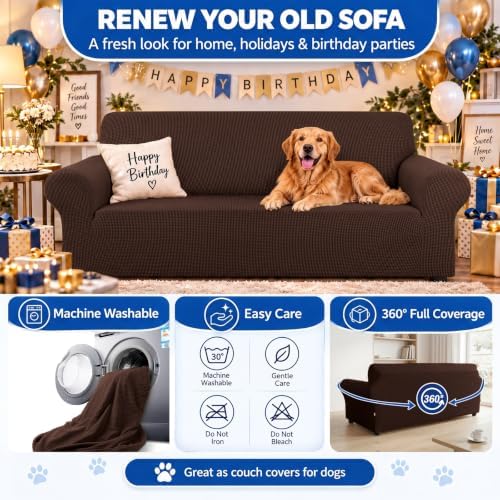 KEKUOU Stretch Oversized Couch Covers for Sofa Slipcover,Chocolate