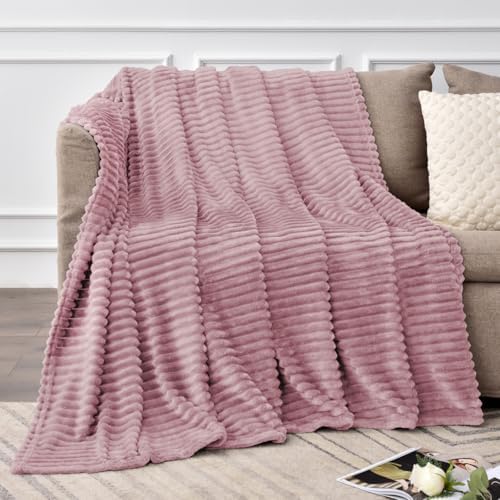 BEDELITE 3D Ribbed Berry Purple Fleece Throw Blanket for Couch, 50x60 Inch