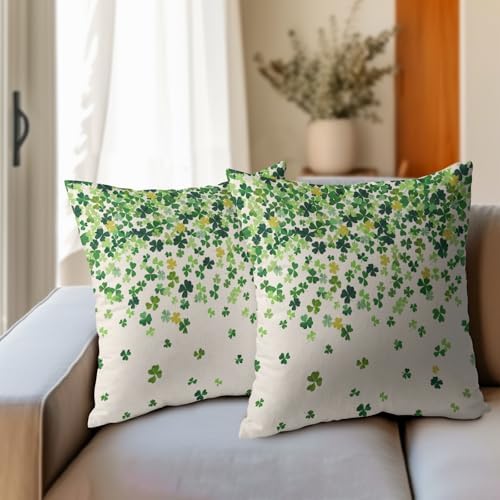 St. Patrick's Day Pillowcase 16x16 Inch 2 Pack Shamrocks Lucky Clover Throw Pillow Covers Saint Patrick Day Spring Cotton-Linen Square Cushion Cases Holiday Themed Gifts for Home Couch Bedroom