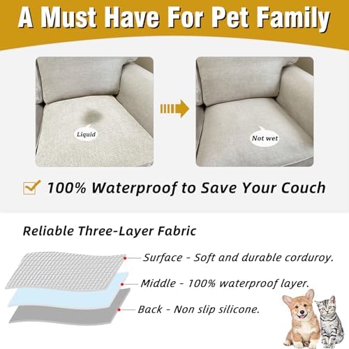 Couch Arm Covers, Sofa Arm Covers, Waterproof Armrest Cover for Sofa, Armchair, Loveseat, Non-Slip Recliner Arm Cover, Headrest Cover, Arm Chair Covers Set of 2 (Beige, 26"×26")
