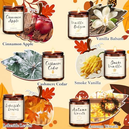 Candles for Home Scented, 6 x 7.1 oz Soy Wax & 150 Hours Long Lasting Fall Candles, Gifts for Women Birthday Thanksgiving Day Merry Christmas