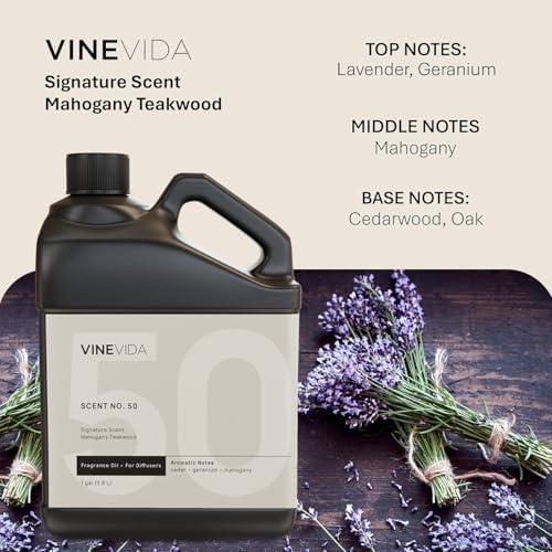 VINEVIDA Mahogany Teakwood Fragrance Oil for Cold Air Diffusers - [128 Fl Oz] - Essential Oils for Diffuser Oil Refill & Air Freshener Room Spray