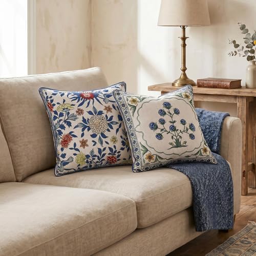 patdrea Designer Vintage French Throw Pillow Cover,18"x18",Set of 2
