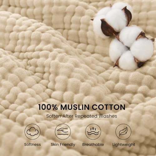 Love's cabin 100% Cotton Muslin Blanket King Size for Bed, Khaki