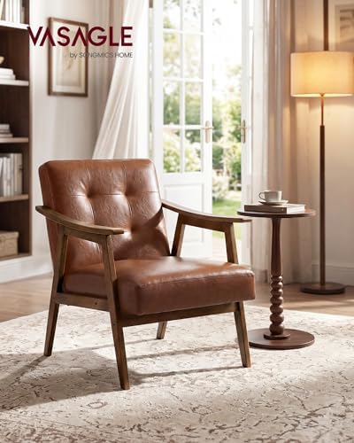 VASAGLE Accent Chair, PU Leather Armchair, Button Tufted, Thick Cushion