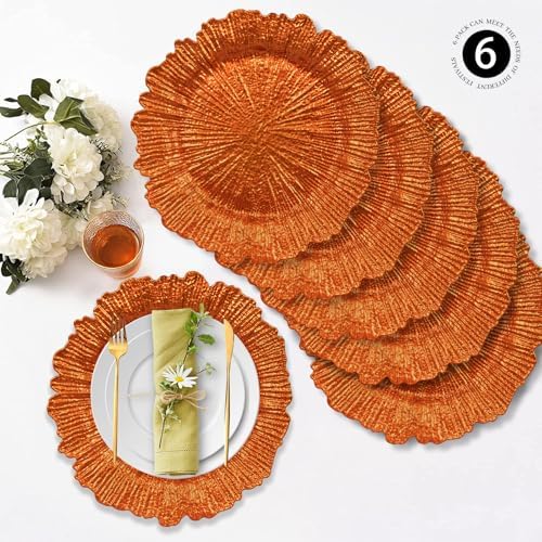 MAONAME Orange Charger Plates Set of 6, Reef Chargers for Dinner Plates