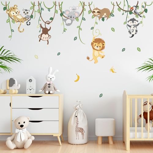 decalmile Jungle Animals Climbing Tree Lion Monkey Wall Decals Stickers