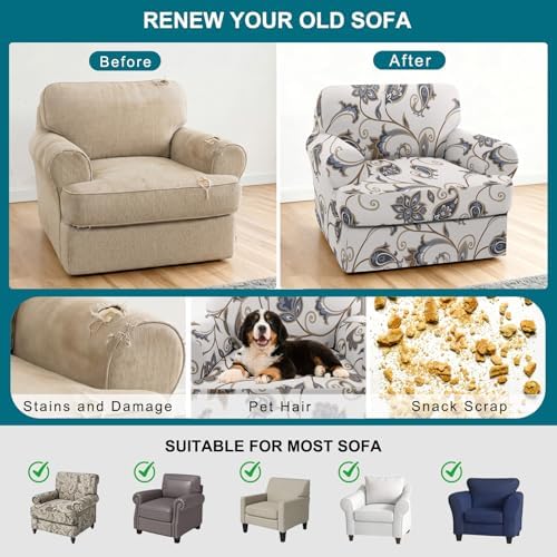 NILUOH 2-Piece T-Cushion Armchair Slipcover, Stretch Chair Cover with Separate Seat Cushion Cover, Soft Washable Furniture Protector for Living Room