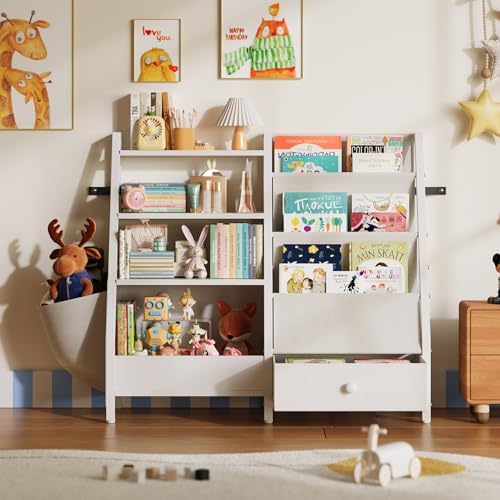 White Kids Bookshelf and Toy Storage Organizer for Toddler Nursery