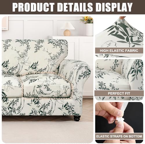 SearchI Sofa Cover Couch Covers, 2 Pieces Armchair Slipcover with 1 Separate Cushion Cover Stretch Soft Furniture Protector for Living Room Couch Cover for Pets Kids(Armchair, Foliage)