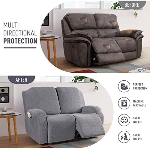 KinCam Loveseat Recliner Covers, Stretch Reclining Cover, Light Gray