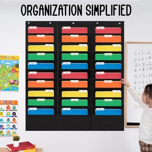 30 Pocket File Folder Pocket Chart, Black, 42" W x 47" T