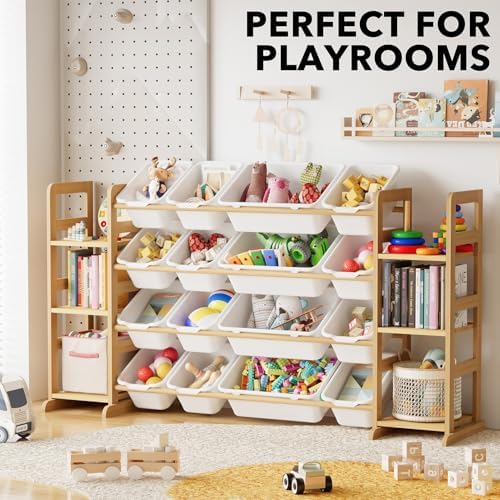 SpaceAid Toy Storage Organizer with 6 Shelves and 16 Bins, Toy Organizers Storage Bookshelf, Kids Bin Shelf Toys Box Bookcase for Bedroom Playroom Organization Room Decor, White