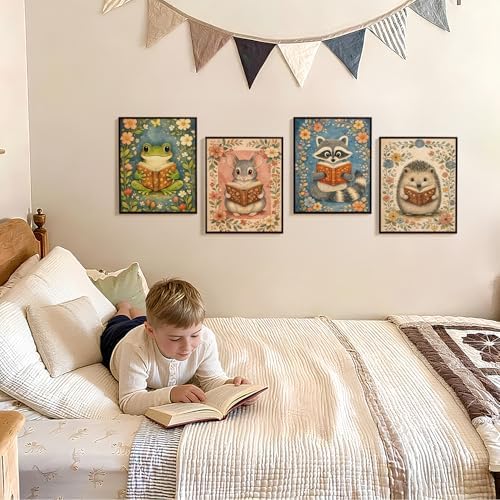 SkyCozy Reading Nook Decor, Woodland Animal Reading Wall Art Posters