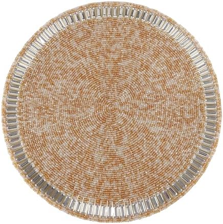 Beaded Round Placemat Set of 2 13 Inch Multi Handmade Glass Table Mats