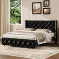 HOMBCK Full Bed Frame with Velvet Headboard, Silverside Wingback, Black