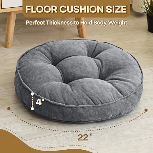 MIDDLE ONE Floor Pillow Set of 2, Memory Foam Cushion 22x22 – Round, Grey