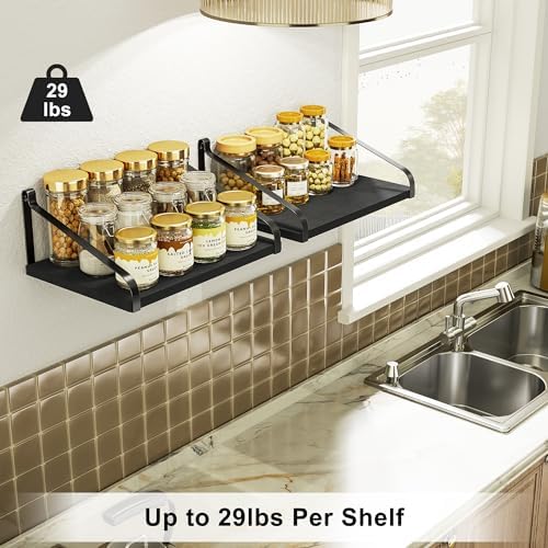 Love-KANKEI Deep Wide Floating Wall Shelves,Solid Wood,16.5"x12",Black