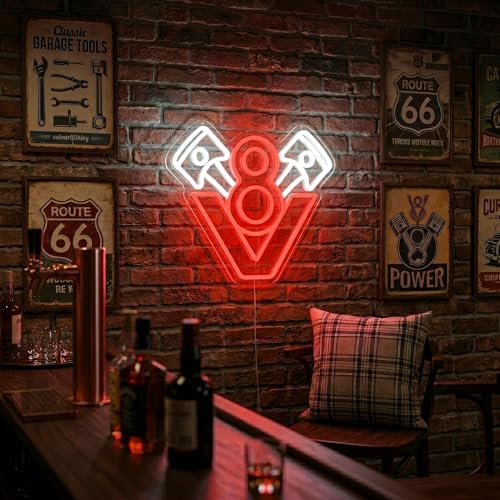 Muscle Car Neon Sign — V8 Engine Neon Light for Garage Decor & Man Cave, LED Room Decor for Men, USB Powered Racing Car Wall Art, Mechanic Gifts for Car Enthusiasts