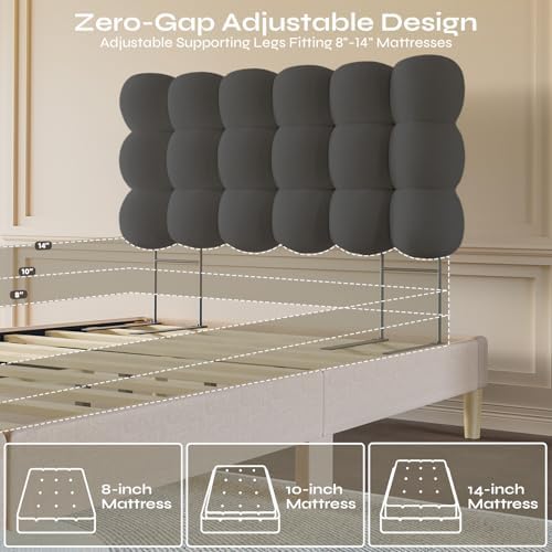 Pinmoco Full Cloud-Shaped Upholstered Headboard, Teddy Fleece Grey