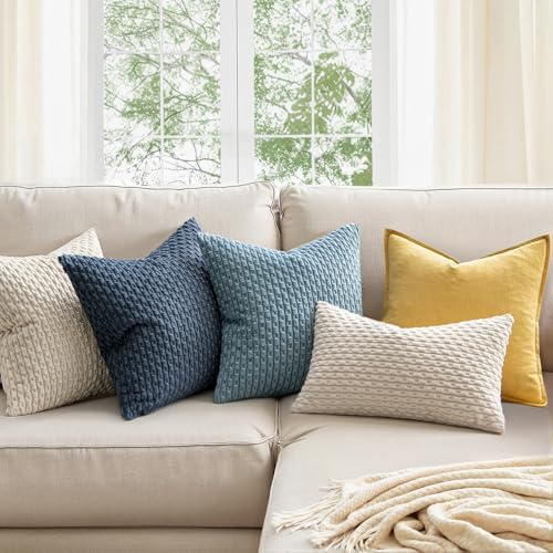 MIULEE Euro Sham Decorative Throw Pillow Covers 24x24 Cream White Corduroy